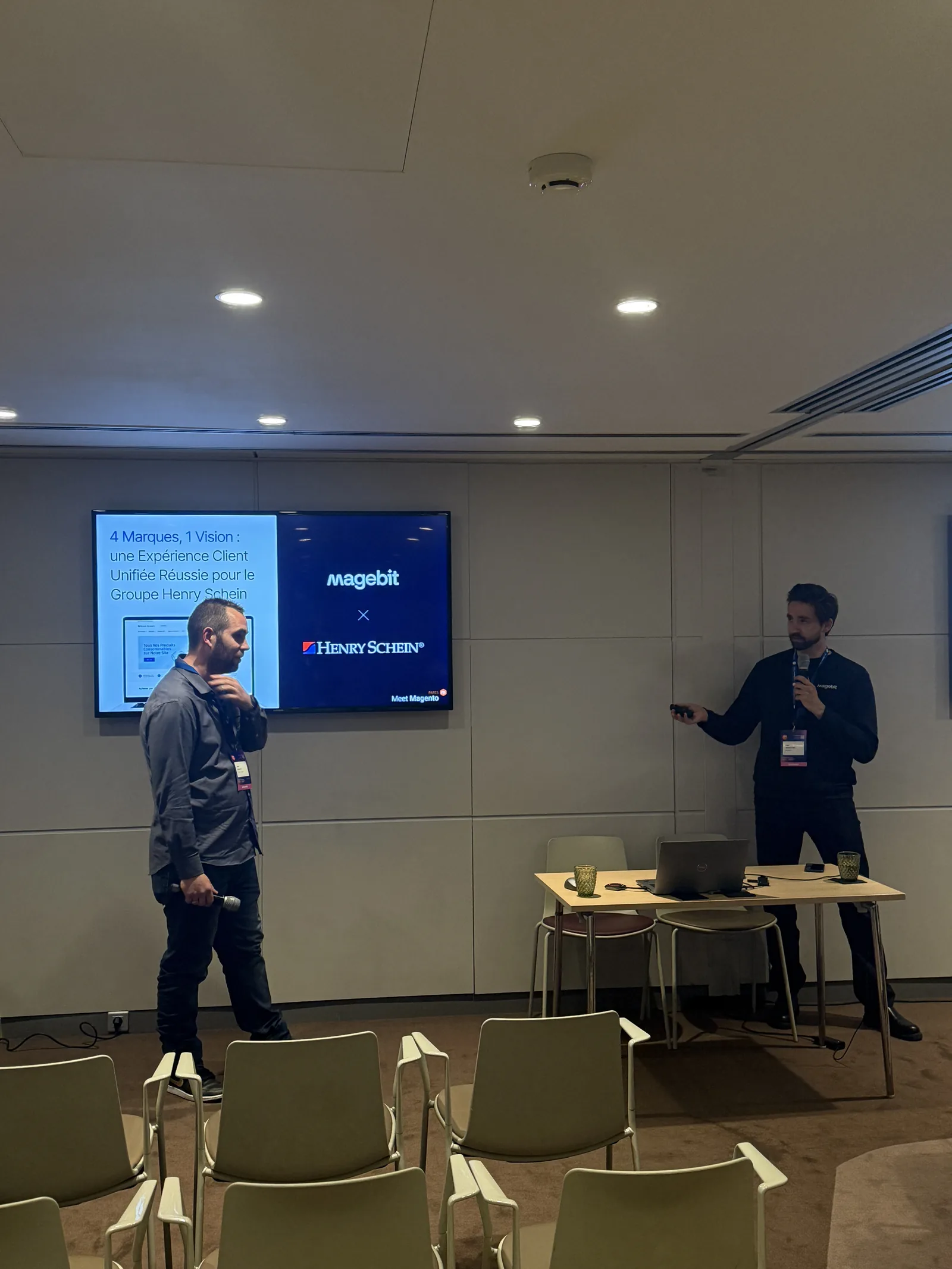 Nigel Leadbitter of Magebit and Julien Anquetil of Henry Schein presenting in a breakout room at Meet Magento France 2025