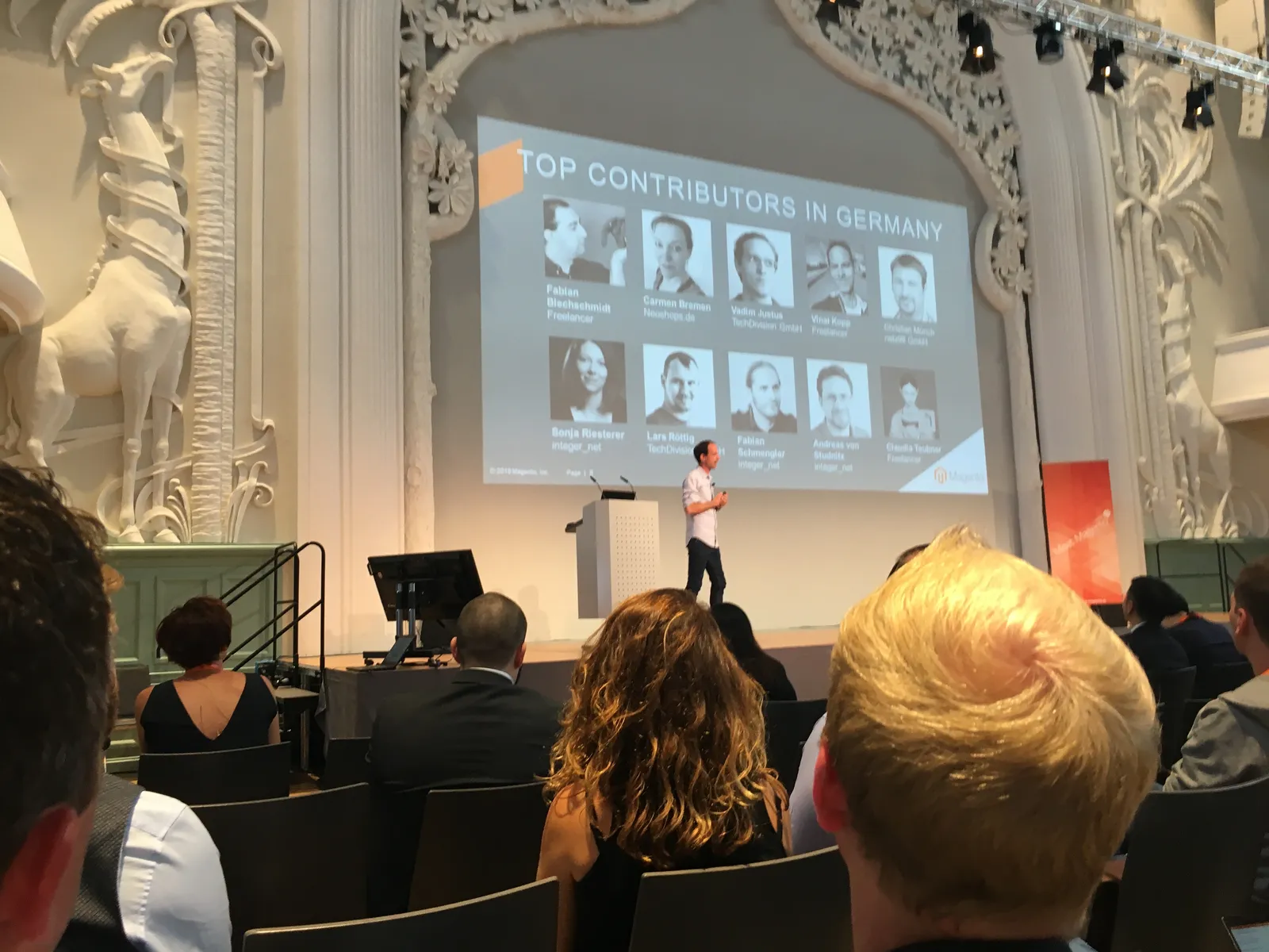 Slide of the top Magento contributors in Germany at Meet Magento Germany 2018
