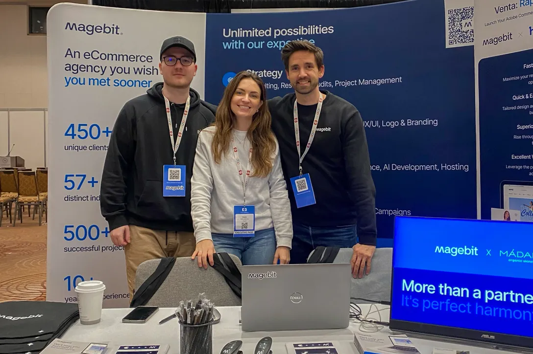 The Magebit team on the stand at an industry conference.
