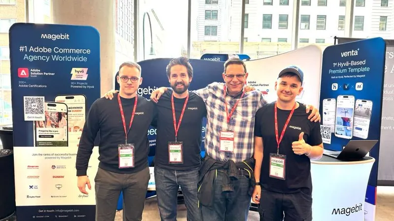 The Magebit and Venta team at their booth at Meet Magento New York 2025
