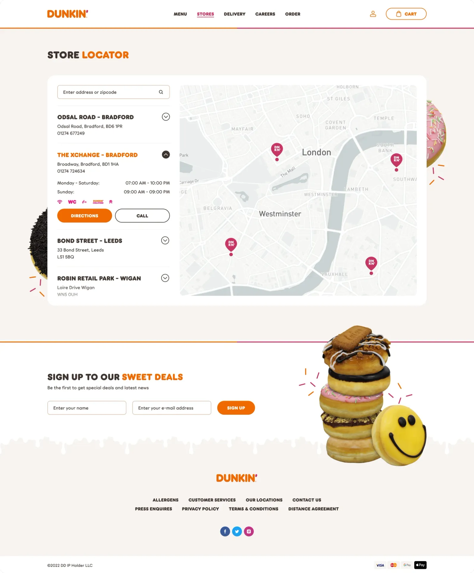 Dunkin' store locator with map and nearby locations
