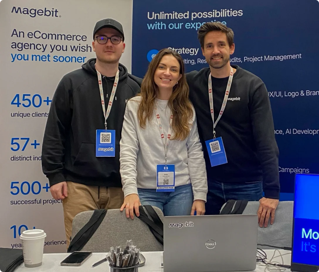 The Magebit team at an ecommerce conference stand.