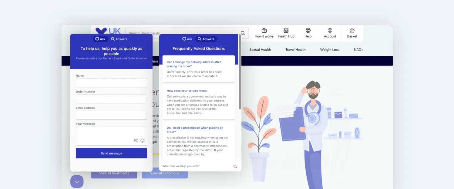 UK Meds AI chatbot for online pharmacy and prescription support.