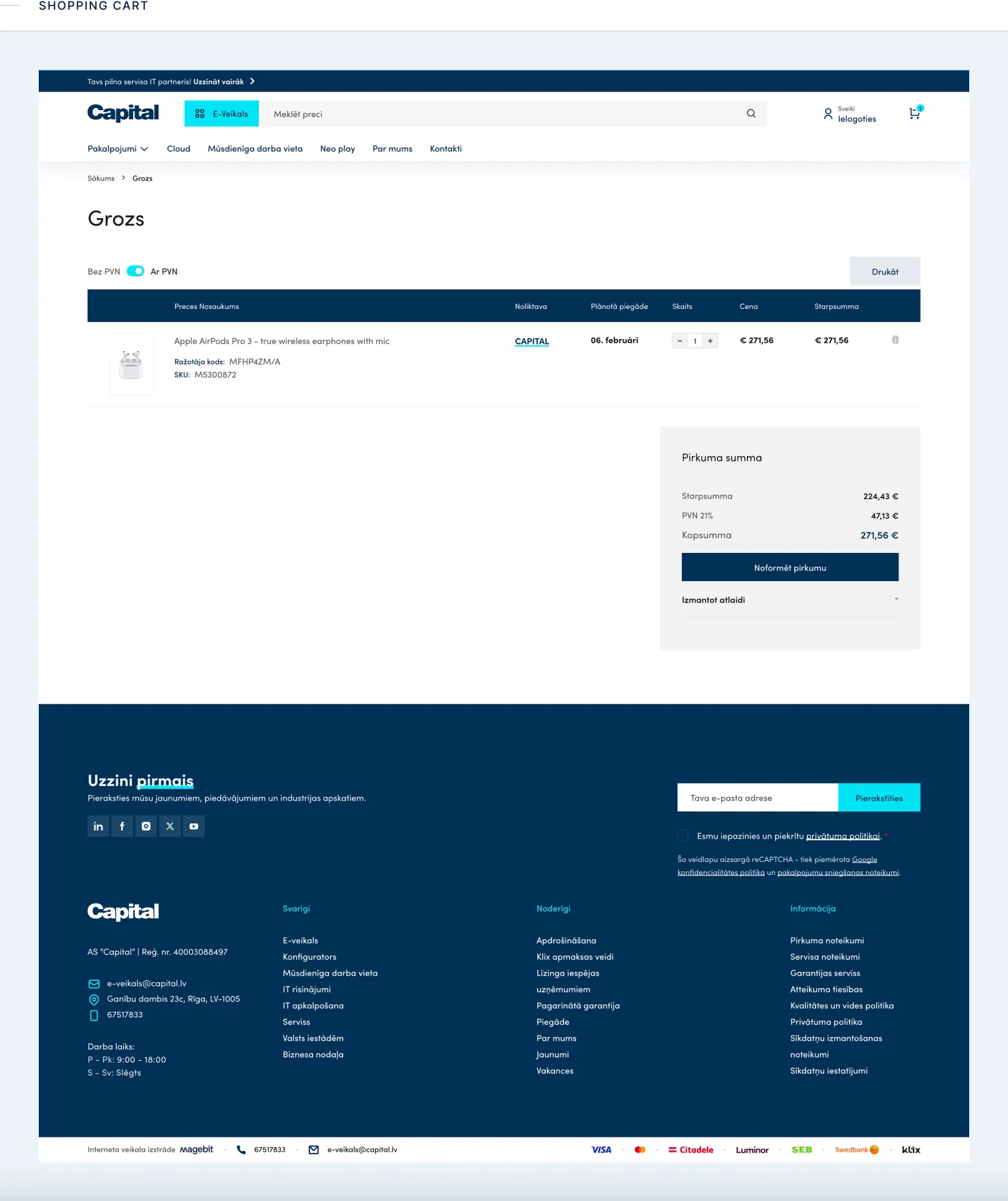 Capital B2B account area with company validation and shared addresses