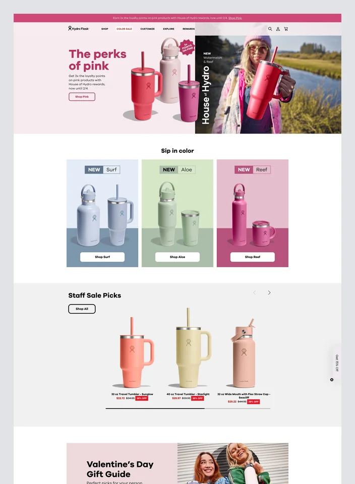 Hydro Flask storefront — The perks of pink campaign